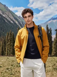 Spring & Fall Unisex Casual Stand Collar Soft Shell Jacket, Windproof Waterproof Commuter Coat, Long Sleeve Loose-Fit Outerwear