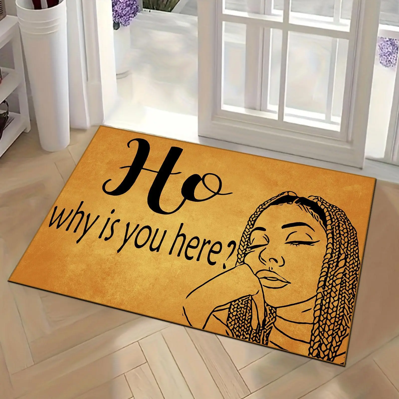 Funny "He Why Is You Here" Diatomaceous Earth Door Mat, 1000gsm Tech Fabric Non-Skid Quick-Drying Bath Mat, Super Absorbent Entryway Rug for Home Decor and Bathroom, Non-Skid Bath Mats