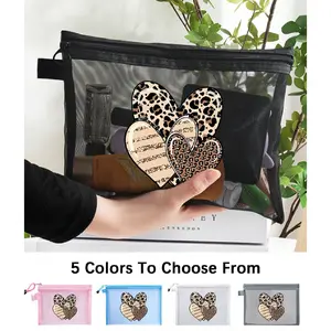 Women's Leopard Print Heart Makeup Bag, Large Capacity Travel Cosmetic Organizer, Smooth Zipper, Elegant Gold Design, Ideal Gift for Women and Girls, Makeup Pouch