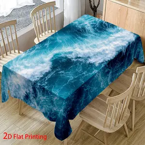 Blue Ocean Wave Rectangular Tablecloth, Thick Polyester, Machine-Made, Durable & Stylish, Party Decor, Coastal Aesthetic, Easycare Fabric