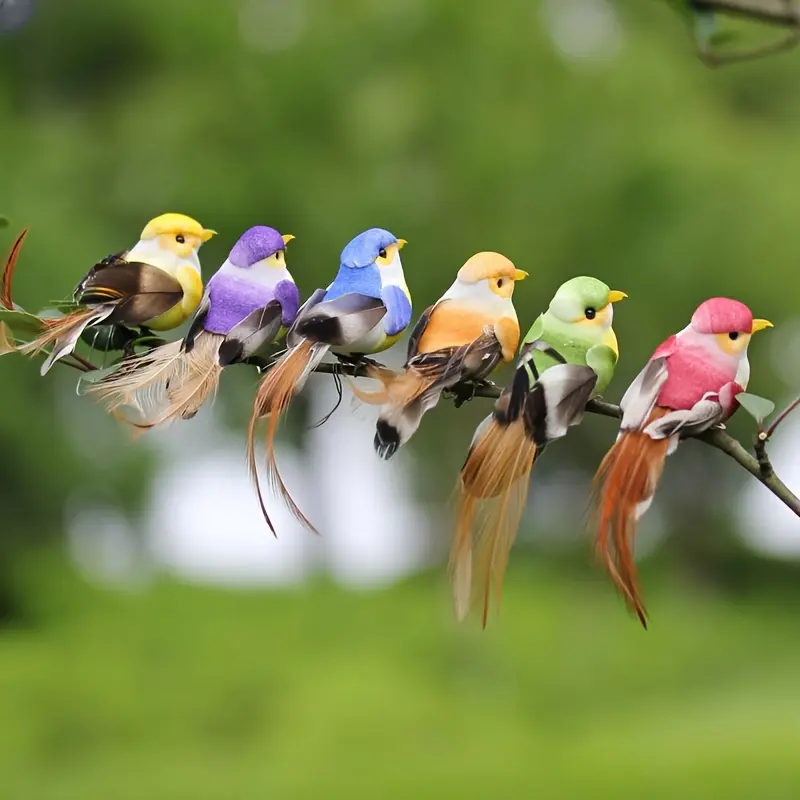 12 pieces of vivid artificial feather bird ornaments with clips-colorful modern style, no need for power supply, very suitable for home, Easter and garden decoration | bird accessories, garden decoration, Garden Bird Figurines