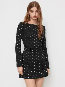 Cider Polka Dot Mini Dress – Flattering Ruched Bodycon Dress with Bell Sleeves， Hides Tummy & Arms， Soft Stretch Cotton for Date Night