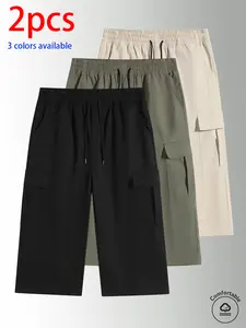 2-Pack  men’s cargo shorts, men’s seven-eighths pants (mid-thigh), and men’s cargo pants. Straight, loose fit with a drawstring waist. Solid color—casual and versatile; suitable for everyday wear, commuting to work, outdoor activities, and holiday trav