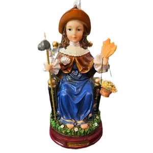 Santo Niño de Atocha Figurine with Blue Dress and Brown Hat Decorative Religious Statue