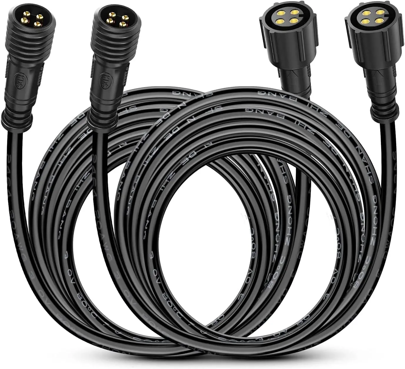 Nilight RGB Lighting Extension Cords - 2-Pack 10FT 4-Pin Copper Wire Connectors, Waterproof Automotive Accessories, Compatible with 4 & 8 Pod RGB Underglow Rock Light Kits for Wheel Wells