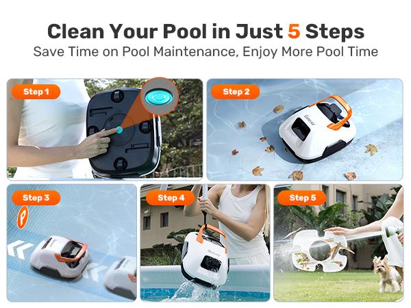 Cordless Robotic Pool Cleaner (Flat Bottom Only), 90-Min Runtime, Automatic Vacuum for Above-Ground Pools Up to 860 Sq.ft, Portable, Self-Parking #smartliving