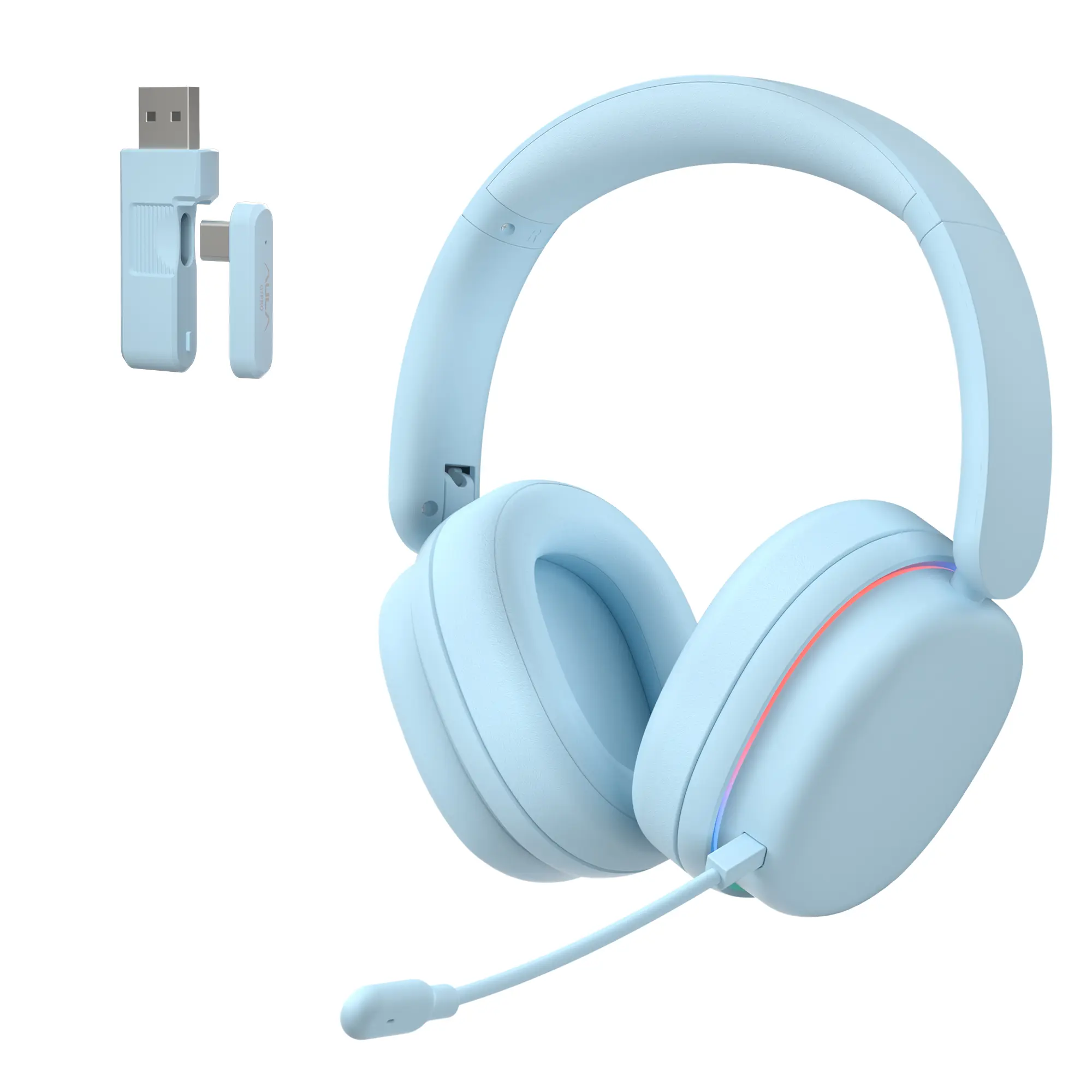 AULA G7 Pro Sky Blue Wireless Gaming Headphones with Noise-Canceling Mic, 7.1 Surround Sound Over-Ear Gaming Headsets, 10ms Low Latency, Bluetooth 5.3, RGB Light, for PC/PS5/Switch