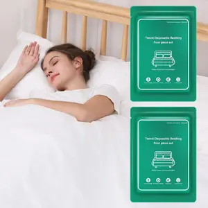 2 Pack Disposable Bed Sheets for Hotel, Portable Bedspread, Disposable Bedding Set with 2 Bed Sheet 2 Quilt Cover and 4 Pillowcase for Travel