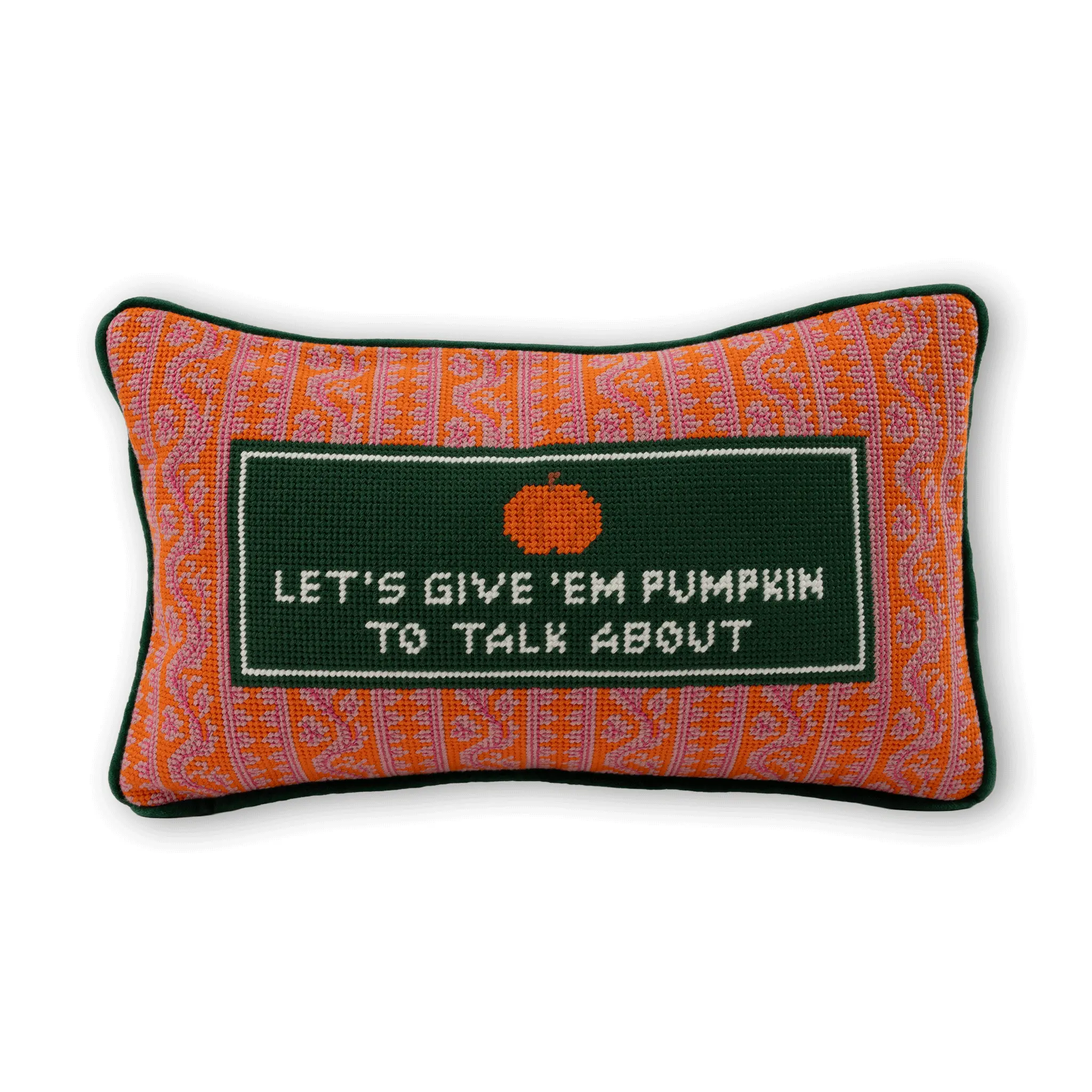 Pumpkin Themed Velvet Needlepoint Pillow - 9x15 in, Playful Prints, Unique Custom Sayings, Insert & Fluff Design, Home Décor Perfect Gift, Insert And Fluff