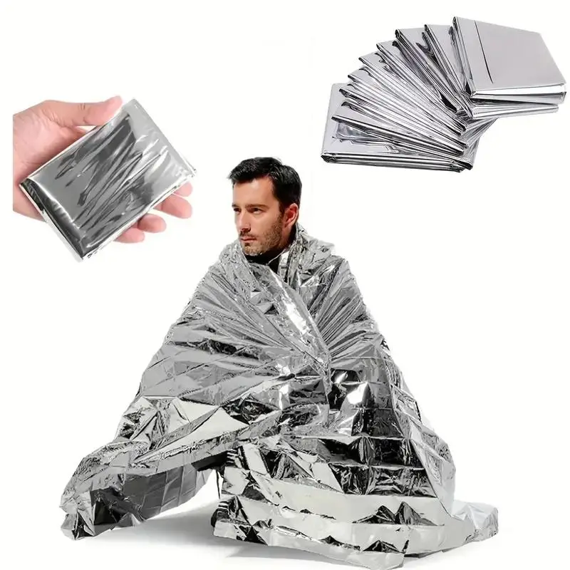Emergency Mylar Thermal Blanket, 5 Counts Compact Waterproof Natural Disasters Emergency Blankets, Multipurpose Retain Body Heat Emergency Kit for Out