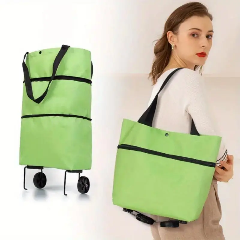 Foldable Shopping Bag with Wheel, Nylon Bag, 1 Count Portable Collapsible Large Capacity Shopping Bag, Retractable Shopping Bag with Wheel, Foldable Shopping Cart, Home Organizer for Daily Use, Grocery Bag Carrier