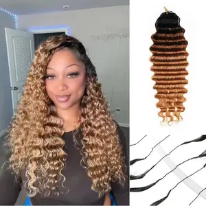 LWIGS Ombre & Mixed Colored Crochet Hair T#2/4/27 T#2/99J NA Extensions Pre-Separated Deep Wave Feather Crochet Human Hair Bundles #summervibes