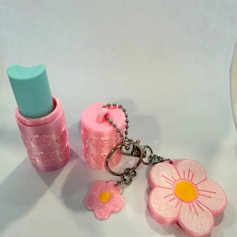 Cute Flower Lip Balm Holder Keychain with Built-In Can Opener