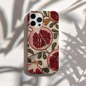Lush Pomegranate Embroidery Style Phone Case Decorative Phone Case with Pomegranate Design, Unique Gift for Plant Lovers, Compatible with iPhone 17 Pro Max Phone Case 17 Air 16E 16 15 Plus 14 13 12 11 X XS Max XR 7 8 Plus Phone Cases,Samsung Galaxy S25
