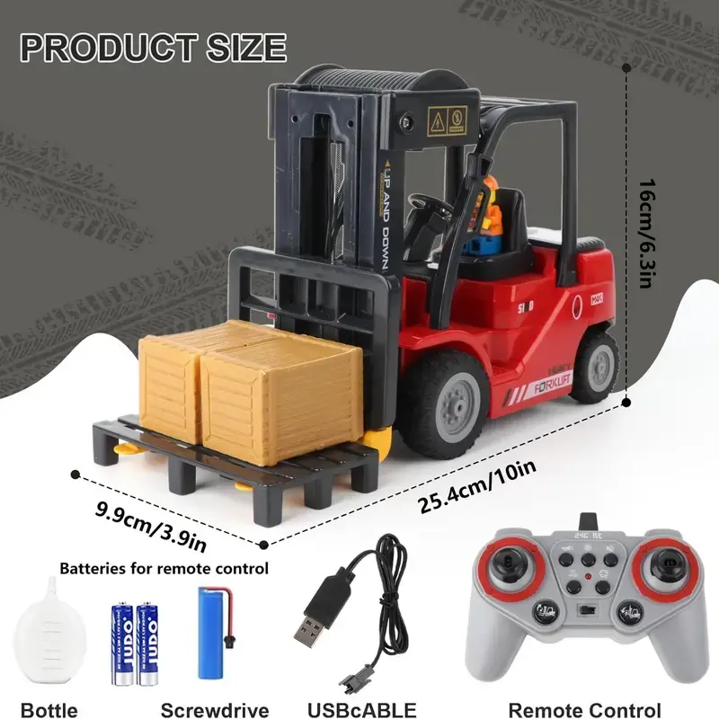 Unisex Electric RC Construction Truck - 2.4GHz Anti-Jamming Radio-Controlled Lorry with Rechargeable USB Battery, Detachable Design, Water Spray, LED Lighting, Sound Effects, Forklift Function, Lift-Lower, Left-Right Turning, Radio-Controlled Lorries, Rc,