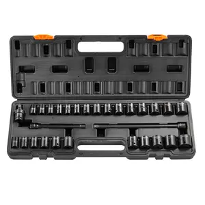 VEVOR 3/8'' CR-V Socket Wrench Set, 29pcs Complete Tool Set with SAE Shallow (3/8"-1") & Metric Shallow (8-22mm) 6-Point Drive, Ratchet Bit, 2 Extension Bars (6",10"), Universal Joint & Case - Socket Combination Tool