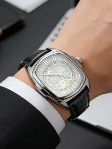 Men's Quartz Watch, Barrel Shape Dial, Analog Watches, Leather Strap, Waterproof, Fashion Casual Office Watch, High Quality Gift for Boyfriend, Quartz Wristwatch