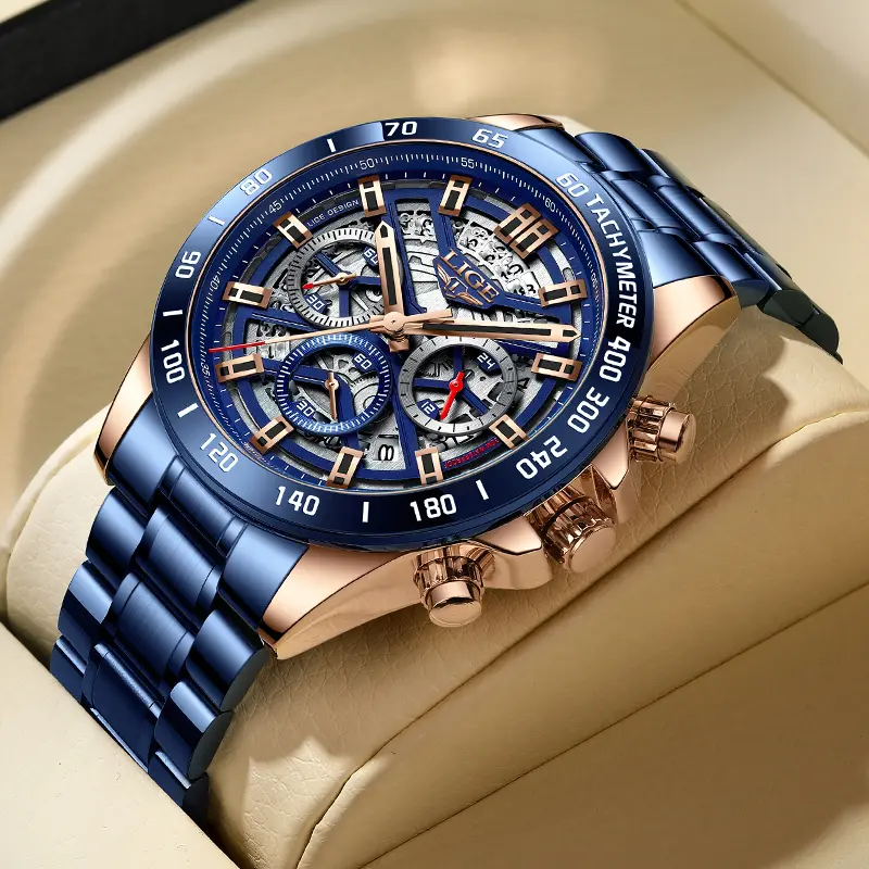 Lige cool quartz men's watch mineral high hardness glass mirror waterproof chronograph watch analog  watch