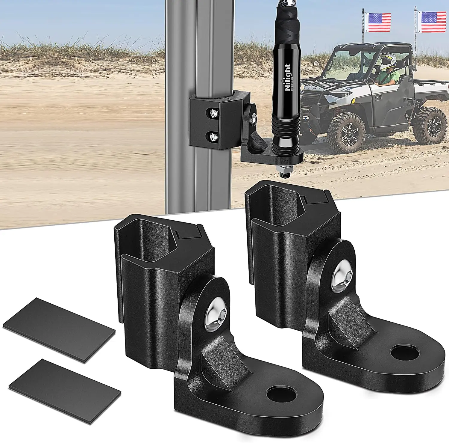 Nilight 2PCS UTV Whip Light & Flag Antenna Mounting Brackets, Adjustable Metal-Part Mounts for Pro-Fit Cages, Compatible with Polaris Ranger General, Can Am Defender Commander Maverick Trail/Sport, Adjustable Mounts, Metal Parts Mounts
