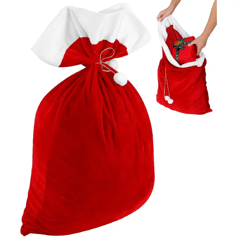 Velvet Large Classic Unisex Christmas Santa Sack - 27.55x19.68x0.19in Durable Lightweight Jumbo Cloth Drawstring Bag, Festive Home Decor, Gift Wrap for Family Presents, No