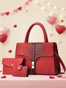 Valentine's Day Gift, Women's Top-Handle Bucket Shape Bag Set, Premium Three-Piece Handbag and Crossbody Design, Soft Material, Ideal for Daily Use, All Season Wear
