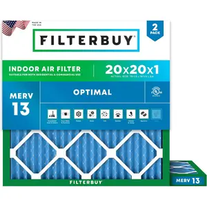 Filterbuy 20x20x1 Air Filter (2-Pack), Pleated MERV 13 Optimal Defense HVAC AC Furnace Air Filters (Actual Size: 19.50 x 19.50 x 0.75 Inches)