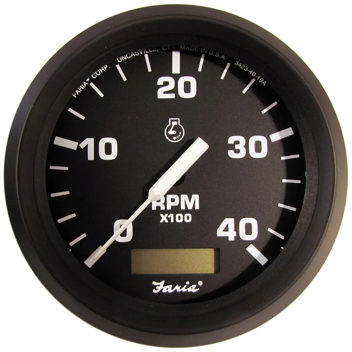 Faria Beede Instruments Electronic Euro 4-in. Tachometer with Hourmeter, +12VDC, 4000 RPM, Aluminum Bezel, Black Dial, Flat Glass Lens, Perimeter-Lighted, Rugged Reliable Construction for Water Sports Kayaking, Rugged Construction, Kayak Accessories, Elec
