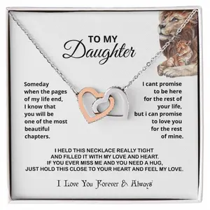To My Daughter Necklace - Christmas Gift for Daughter, Birthstone October November December, Heart Design, Poem "I Held This Necklace Really Tight", Adjustable Chain, 14k White Gold Finish