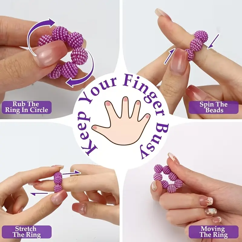 2pcs sensory prick ball ring with random color - Adjustable ring with multiple colors and gradient.Suitable for adults, finger massager.Different tactile prickly bead decompression rings, suitable for home, outdoor, school, office, travel and other scen