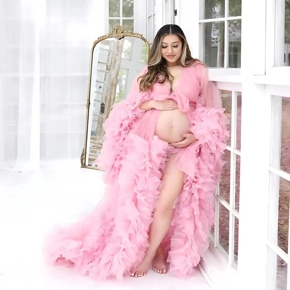 Maternity Dress for Photo Shoot, Tulle Maternity Gown, Baby Shower Photoshoot Dress, Boho Maternity Gown, Wedding Guest Dress, Gift for Her Womenswear Elegant