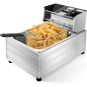 6L Stainless Steel Commercial Deep Fryer - Electric Countertop Fryer with Adjustable Temperature and Basket - Ideal for Home and Restaurant Use, Perfect for Fried Chicken, French Fries, and More, 110V