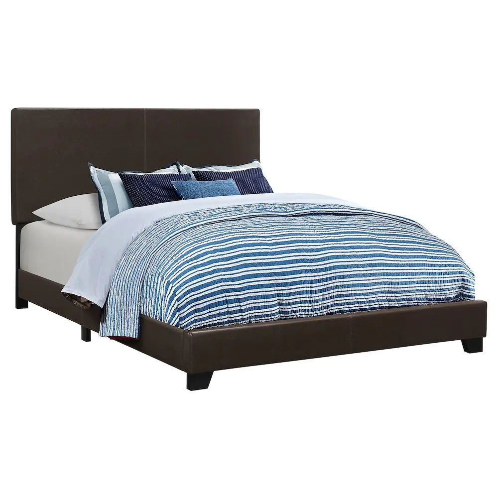 Dorian Upholstered Queen Panel Bed, Brown, with Stitched Detail for Modern Bedroom
