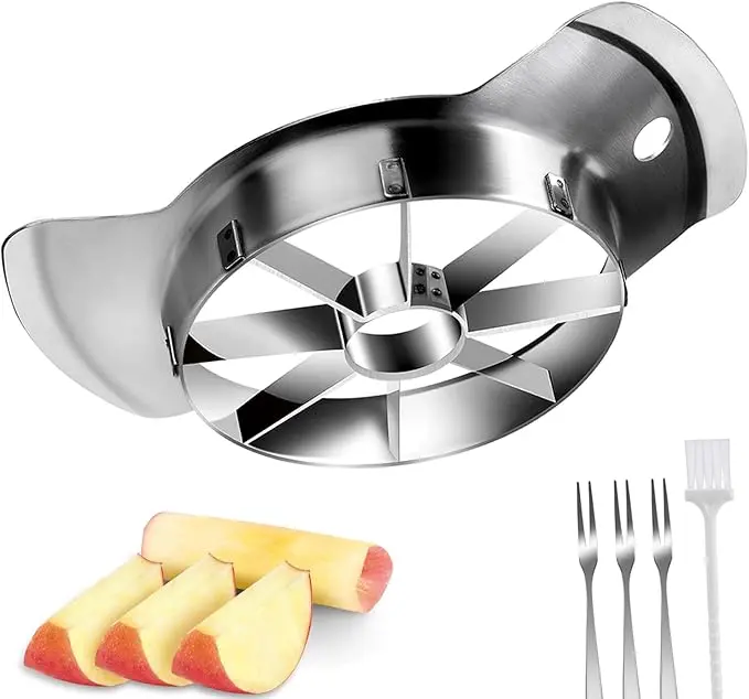 8-Slice Stainless Steel Apple Slicer Corer, Heavy-Duty Sharp Kitchen Hand Tool with 1-Push Operation for Large Apples