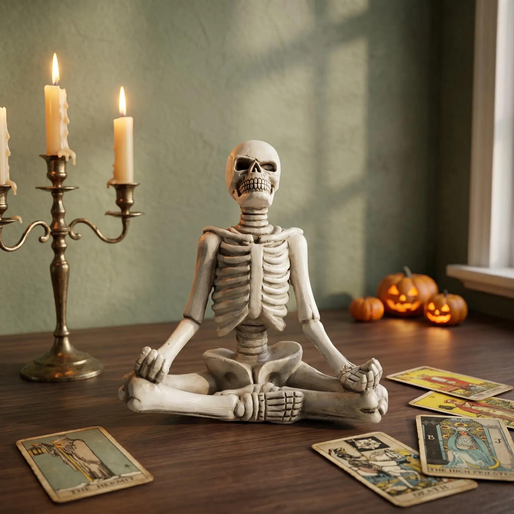 1pc Sitting Skull Statue Ornament, Spooky Halloween Decoration, Home Decor, Desktop Accent, Gift Idea, Meditation and Relaxation