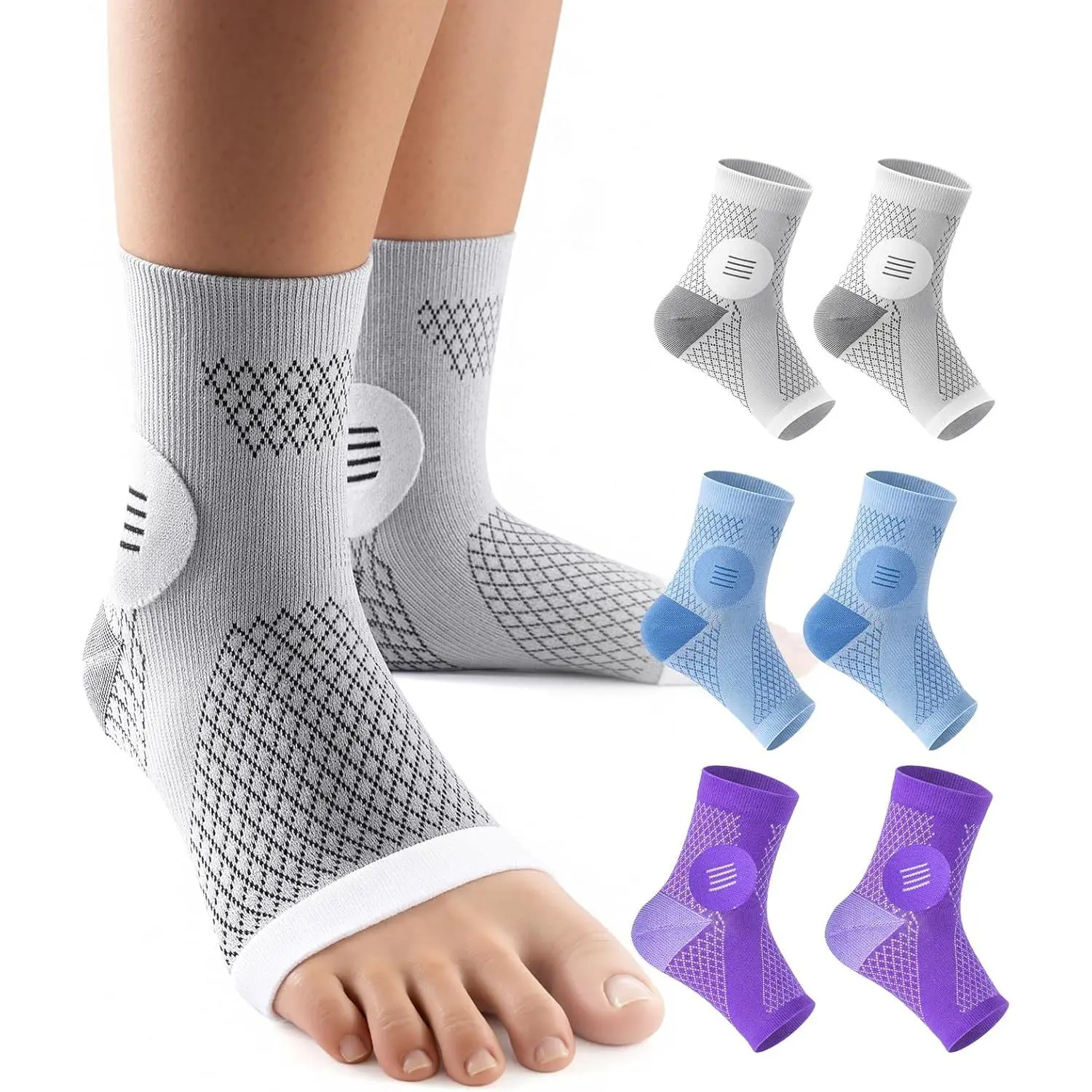 3 Pairs Neuropathy Socks for Women & Men, [Ultra Breathable] Plantar Fasciitis Socks for Achilles Tendonitis Relief, [20-30 mmHg Compression] Ankle Socks for Arch Support