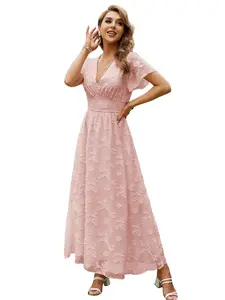 BerryGo Women's Bridesmaid Formal Maxi Dress, Boho Floral Flowy V-Neck Long-Sleeve Ruffle Wedding Guest Dress