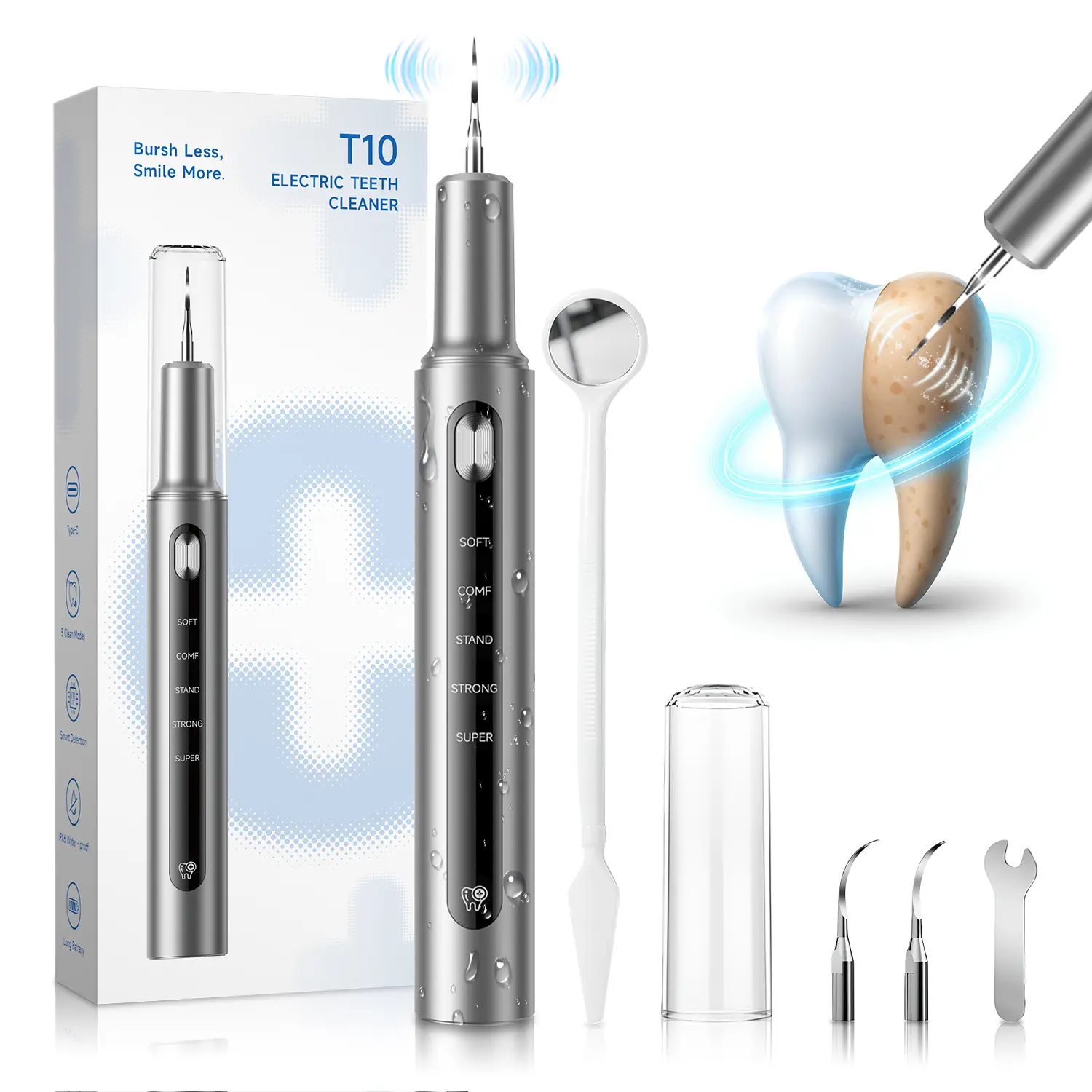 Plaque Remover for Teeth, Ultrasonic Cleaner with 5 Modes & LED Light & UV Sterilization Portable Teeth Cleaning Kit for Tartar and Stains, IPX6 Waterproof Multifunctional Tooth Scraper Plaque Tartar Remover for Women and Men with Dental Tools Accessories