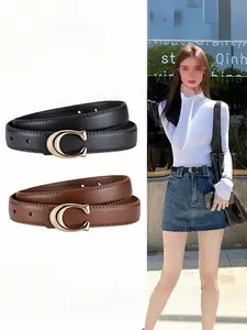 2pcs Women's New Fashion Belt, C-Shaped Alloy Buckle Design, Casual Thin Waistband, Skinny Belts, Casual Trendy Waistband, Suitable for Jeans, Suits, Dresses
