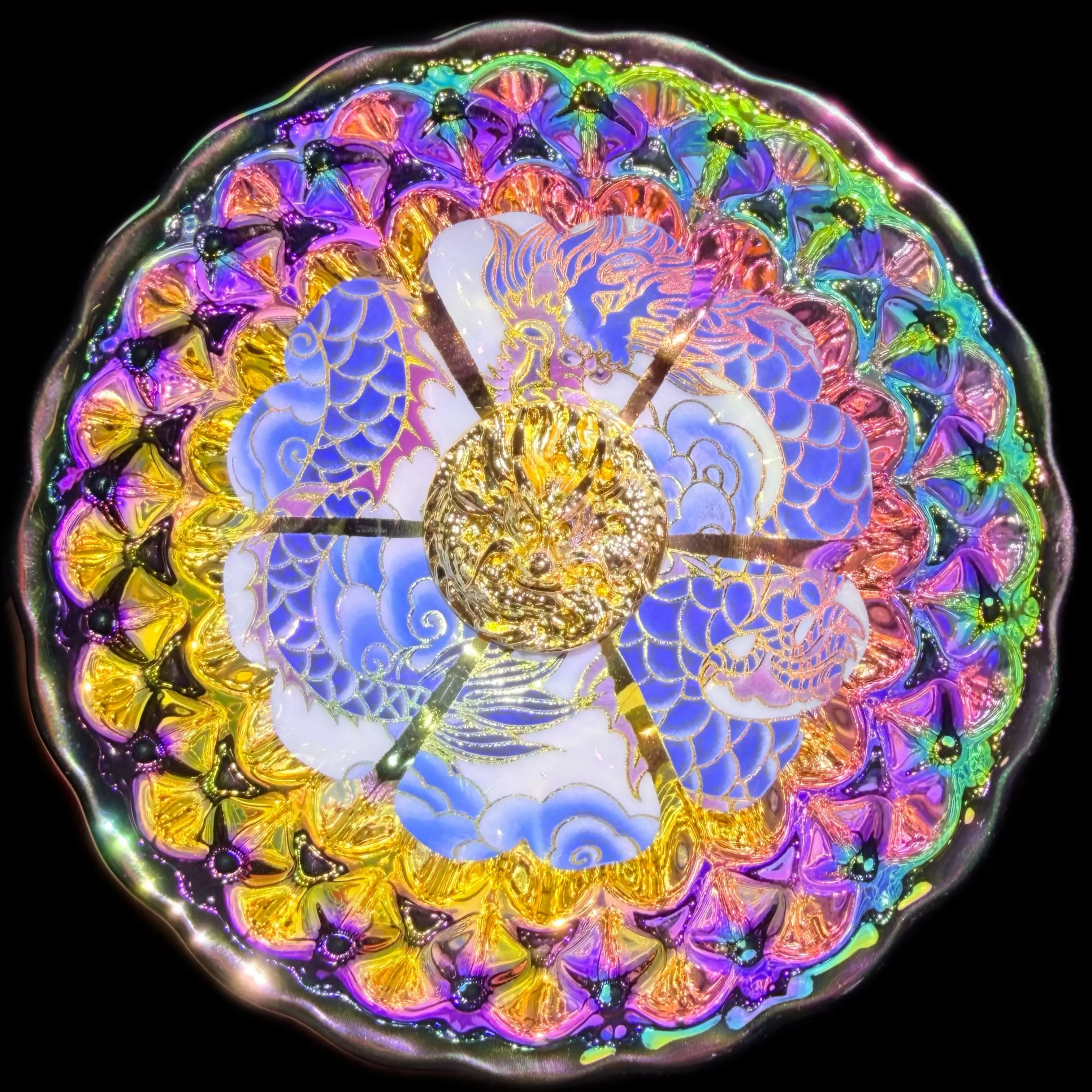 Handmade Colorful Glass Jianzhan - Traditional Mythical Auspicious Dragon Teacup, Cultural Collectible, Ornament, Gift for Collectibles Enthusiasts, Cultural Enthusiasts