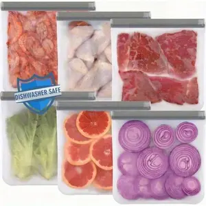 10-Piece Efficient Freezer Bags - Reusable Gallon Size Featuring Dishwasher  PET Coating, Leak-Proof Non-Seal Design For Meat, Vegetables And Grains, Sleek Gray Finish
