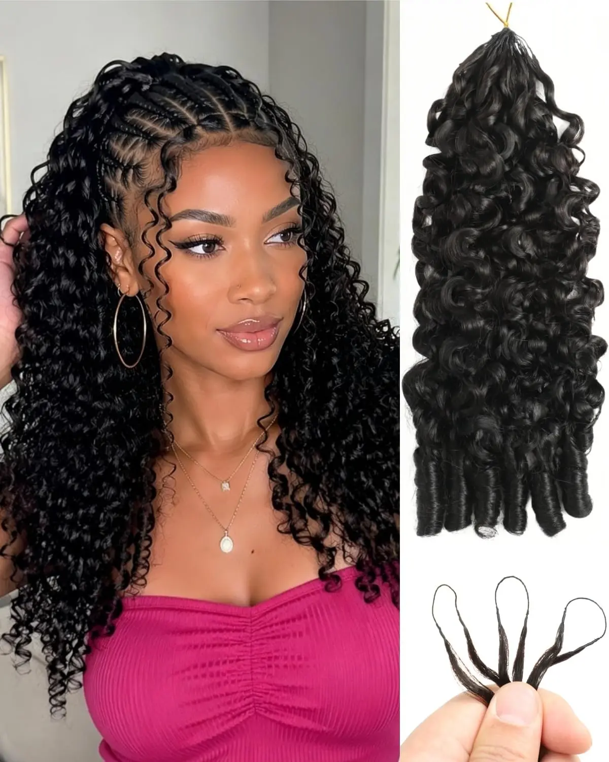 Burmese Curly Human Crochet Hair For Women 50g/pack Knotless Pre-Separated Invisible Curly Feather Crochet Human Hair Natural Black Reusable Remy Hair Extensions Wet And Wavy Bundles Miracle Knots Hair 16-22 Inch