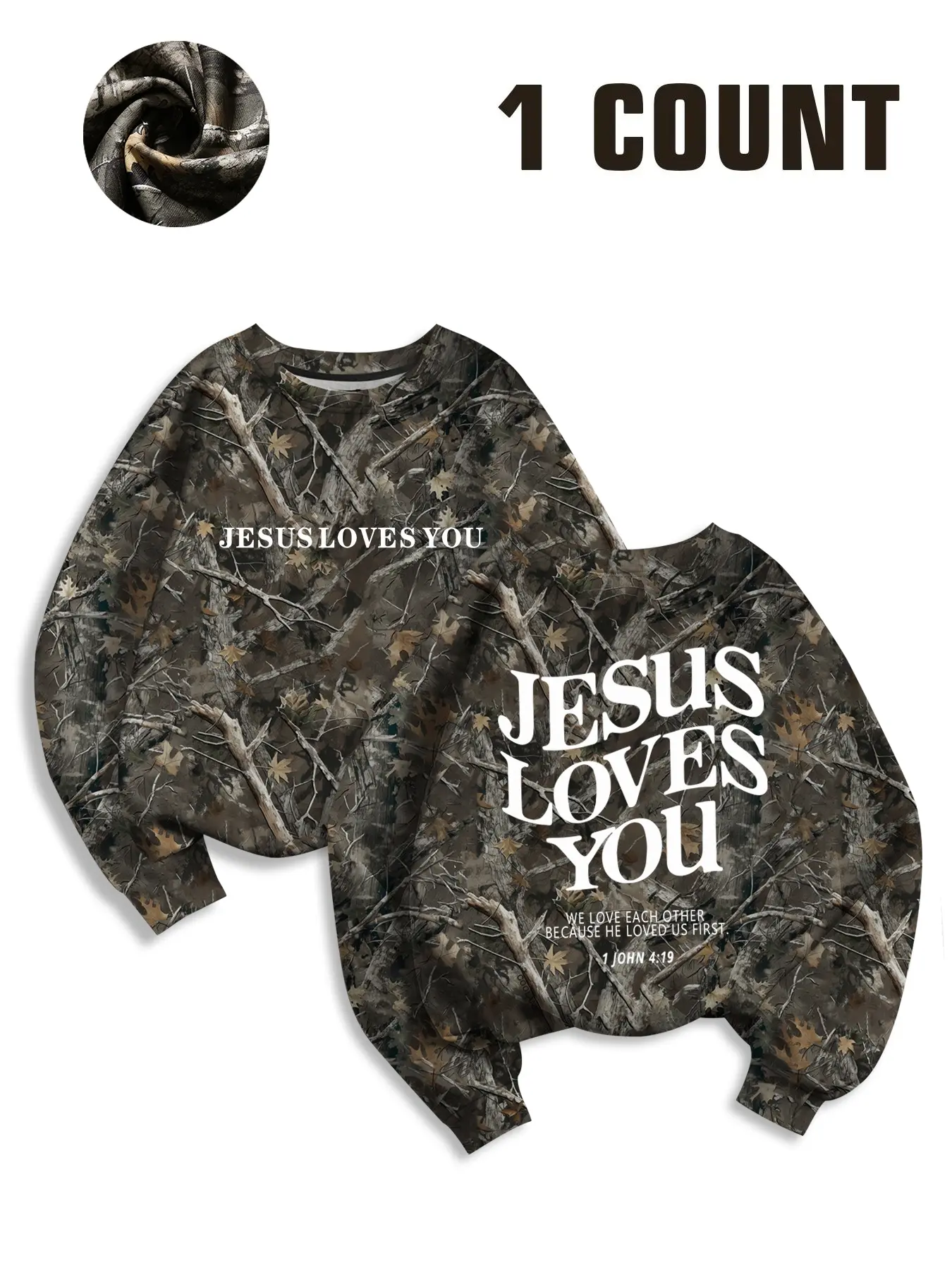 Women's Loose Fit Casual Hoodie Pullover Sweatshirts, Fashion Camo Branch Letter Print, Comfortable Spring & Fall Layering, Perfect Christian Top, Casual Streetwear Hoodies