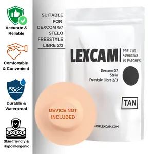 Adhesive Patches for Dexcom G7, Stelo & Freestyle Libre 2/3 – Waterproof, Hypoallergenic CGM Overpatches – Pre-Cut, Anti-Slip Patch Tape – Tan, 20 Patches