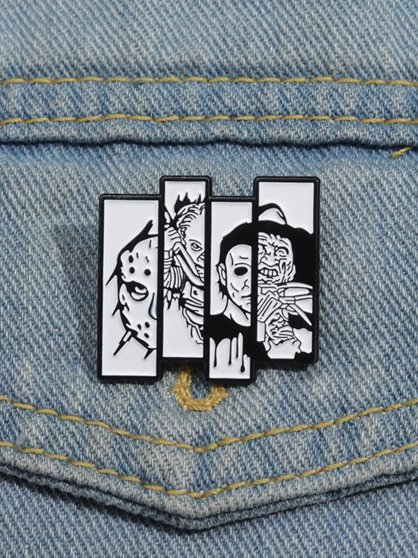 Horror Movie Enamel Pin Brooch, and Demon Slayer Character Badge, Casual Fashion Accessory for All Seasons Vintage Adaptable, Lapel Brooch, Alloy Brooch Pin