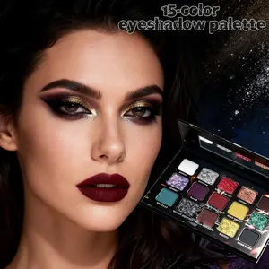 HERORANGE 15-Color Dark Punk Style Eyeshadow Palette: Smoky eye and cosplay makeup, matte and shimmery shades to brighten and define the eyes.  Features a dazzling, multi-purpose highlighter. Suitable for parties, events, and creative makeup looks.