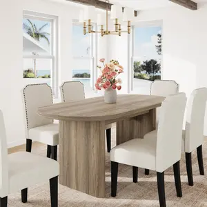 Garvee Oval Dining Table for 6-8 People, Large Kitchen Table with Thick Sturdy Wooden Base, Rustic Pear Finish, Farmhouse Style for Dining Room, Kitchen, Living Room, or Office, 63 Inches Long