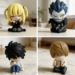 4pcs/Set Death Note Sleeping Figures L Lawliet Light Yagami Misa Amane Ryuk Cute Mini Figures Capsule Toy Car Decor Anime Gifts