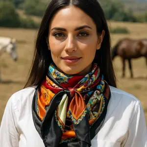 35X35" Black and Red Floral Paisley Wild Rag / Scarf WR1025