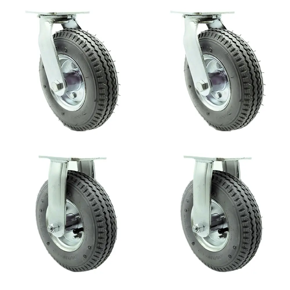 8 Inch Swivel Pneumatic Casters Set of 4 - Gray Rubber Wheels - Includes 2 Swivel and 2 Rigid - Heavy Duty Casters - 1,200 lbs. Total Capacity - Service Caster Brand