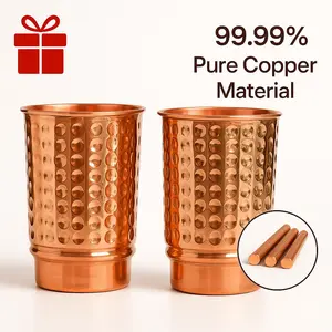 Ayurvedic Pure Copper Hammered Drinking Cups - 2 pcs Set - LACQUER Free (11.8 US Fl Oz) - Washable for Ayurveda Benefits - Drinkware